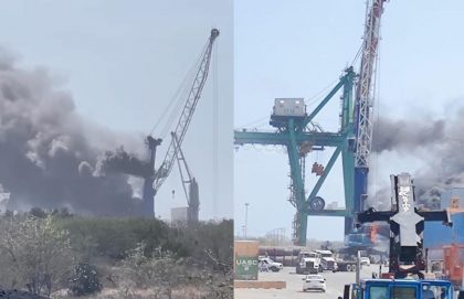 México: Se registra incendio de grúa y colisión con barco en terminal de IPM en Altamira